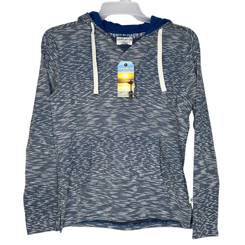 Hang Ten A California Classic Surf Blue White Pullover Hoodie Size Small New